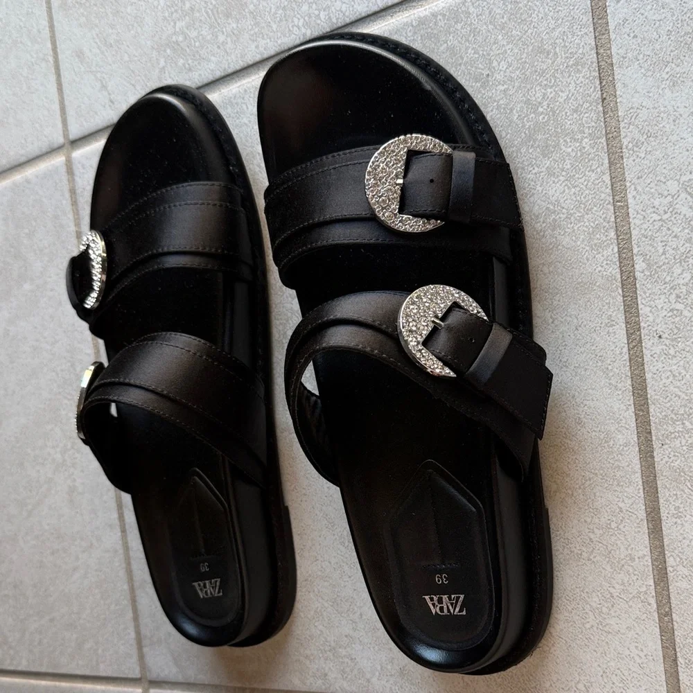 Zara Black Sandals with Sparkling Buckles - Picture 2 of 3